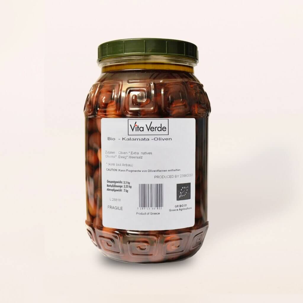 Vita Verde griechische Bio Kalamata Oliven mit Kern 2 kg in Lake