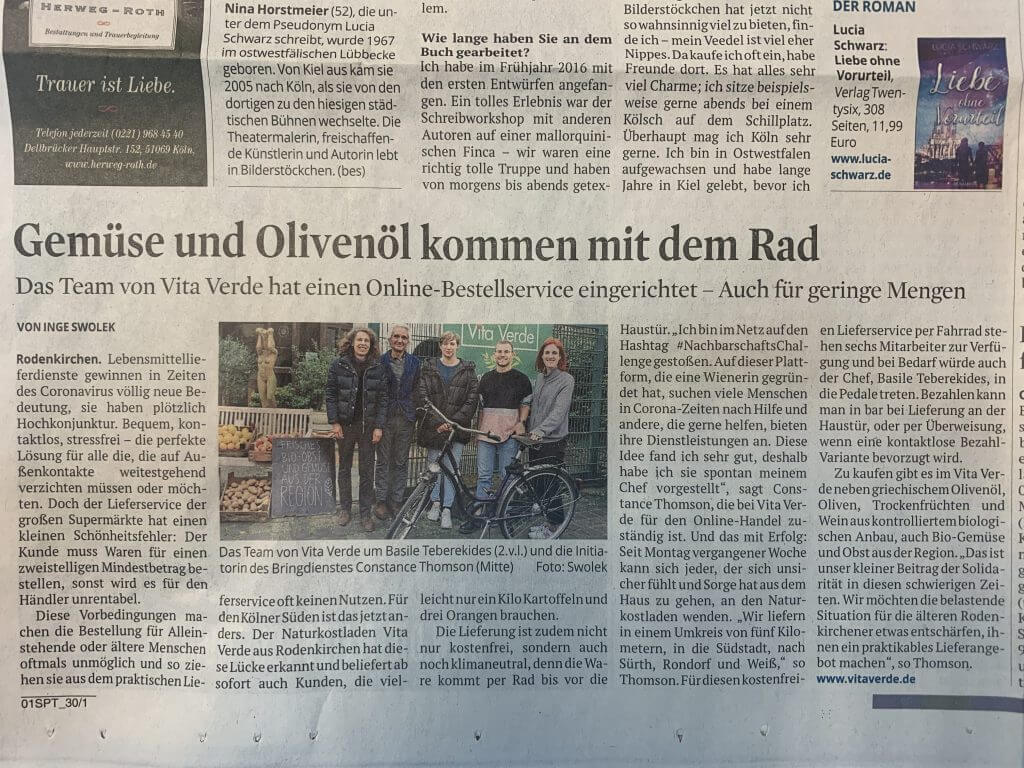 Kölner Stadtanzeiger Artikel über Vita Verde Nachbarschaftshilfe