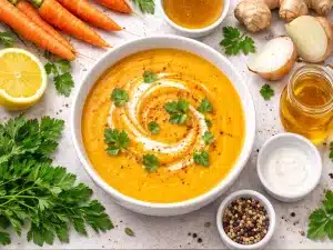 Karotten-Ingwer Suppe mit Orangenöl