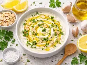 Vegane Zitronenöl-Mandel-Aioli