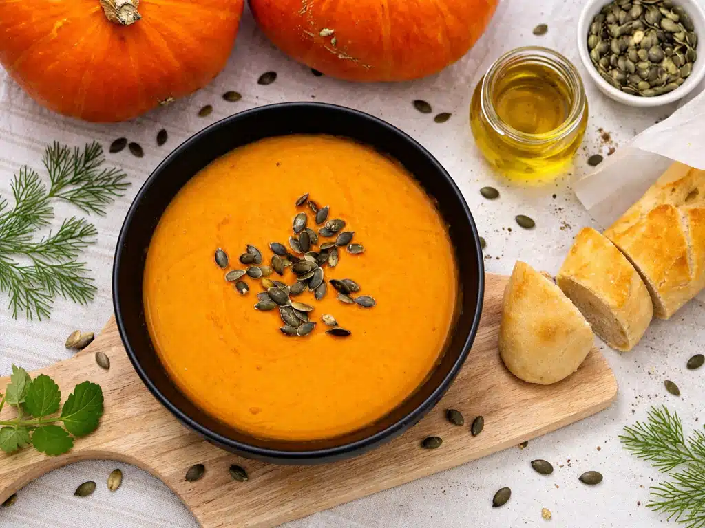 Kürbis Suppe mit Bio Orangenöl