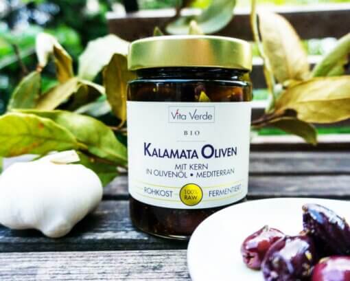 Kalamata Oliven in Olivenöl mit Kern im glas 330g