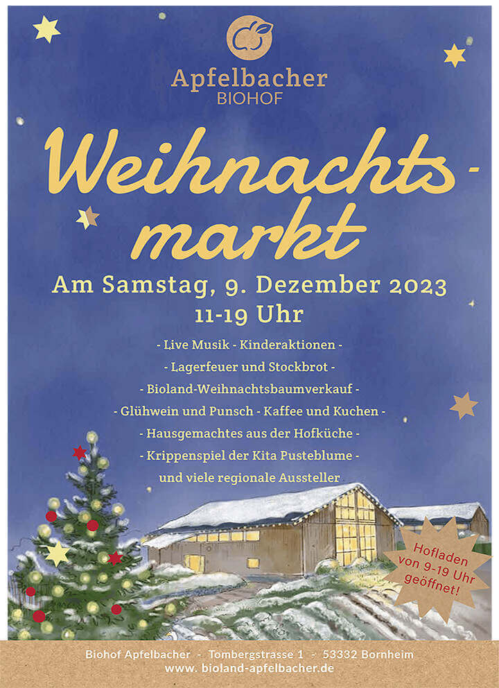 Apfelbacher Biohof Bornheim Weihnachtsmarkt 2023 flyer