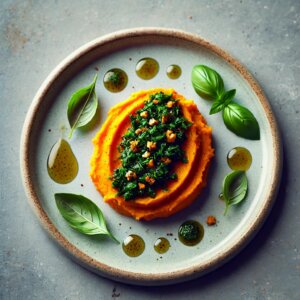 Süßkartoffelpüree mit Kräutersalsa