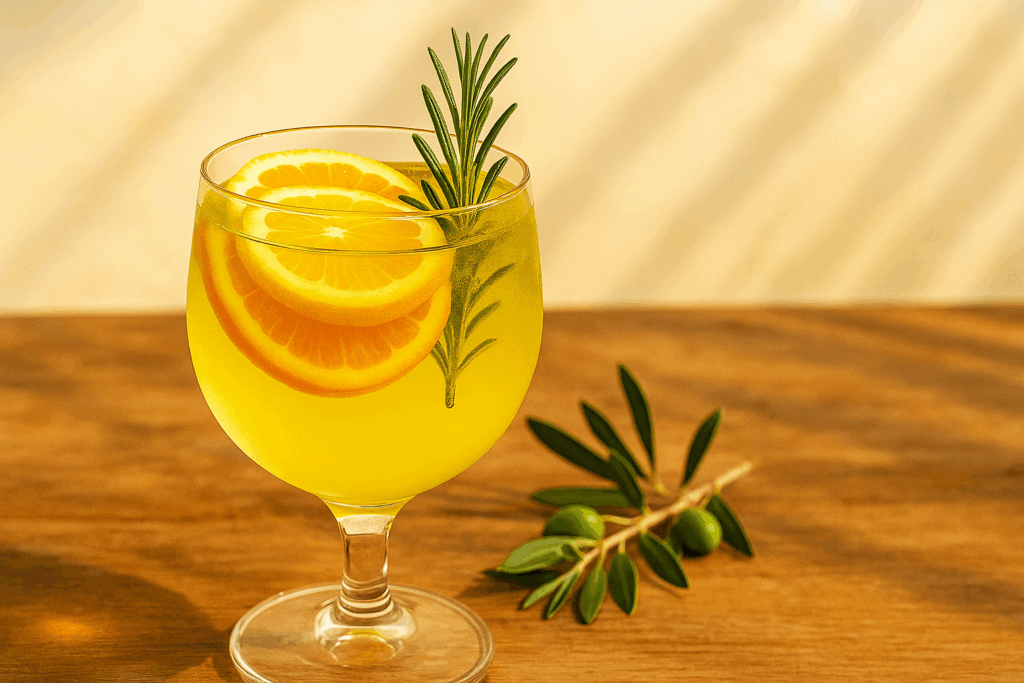 Sunset Spritz – Fruchtig & Mediterran - Olivenöl im Cocktail? Mehr als ein Trend